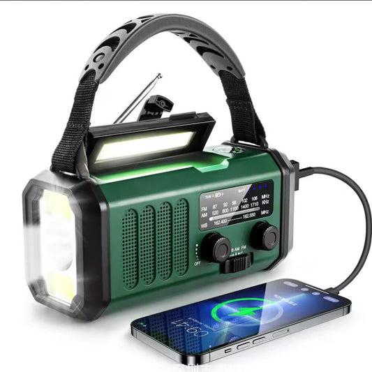 Solar Emergency Radio — 10000mAh, Hand Crank, FM/AM & LED Torch - HelioGreenEnergyEmergency Radio
