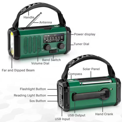 Solar Emergency Radio — 10000mAh, Hand Crank, FM/AM & LED Torch - HelioGreenEnergyEmergency Radio