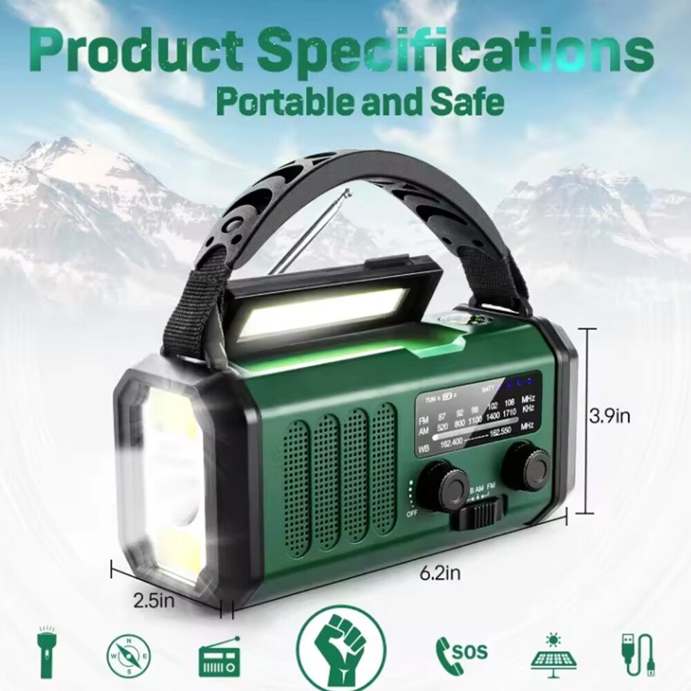 Solar Emergency Radio — 10000mAh, Hand Crank, FM/AM & LED Torch - HelioGreenEnergyEmergency Radio