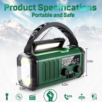 Solar Emergency Radio — 10000mAh, Hand Crank, FM/AM & LED Torch - HelioGreenEnergyEmergency Radio