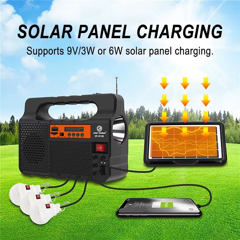 Solar Portable Lighting Kit — 3 LED Bulbs, Speaker & Power Bank - HelioGreenEnergyPortable Lighting