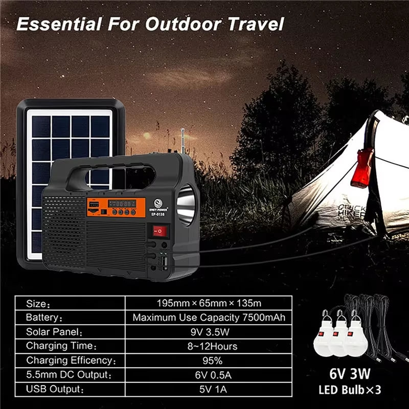Solar Portable Lighting Kit — 3 LED Bulbs, Speaker & Power Bank - HelioGreenEnergyPortable Lighting